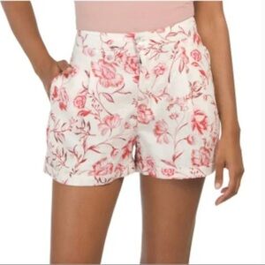 CYNTHIA ROWLEY High Waist Cream & Pink/Red Floral Linen Shorts | Size 8